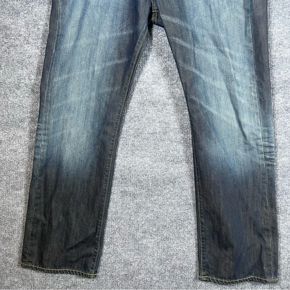 Ed Hardy Mens‎ 36X34  Yellow Logo Dark Wash Denim Distressed Designer Jeans Y2K